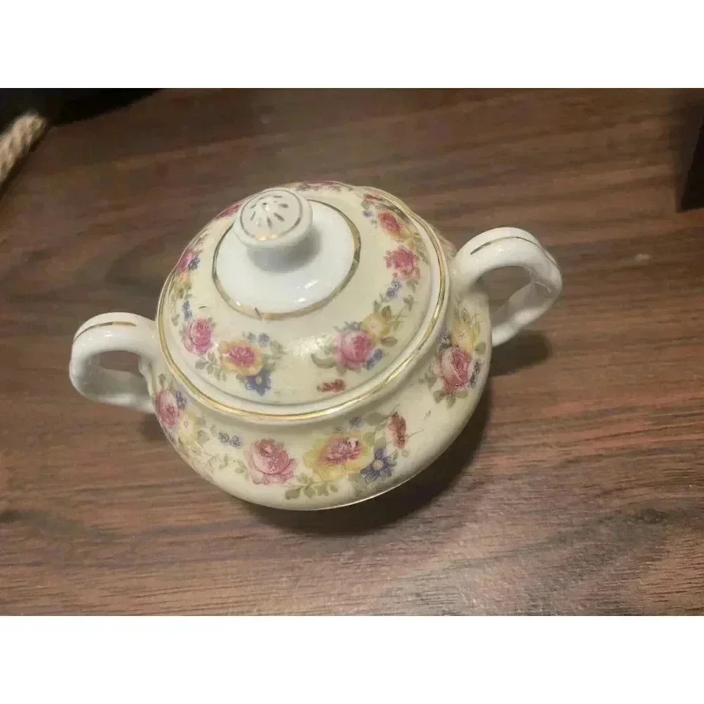 Vintage Gold Castle Little Mini Ceramic‎ Lidded Sugar Made In Japan